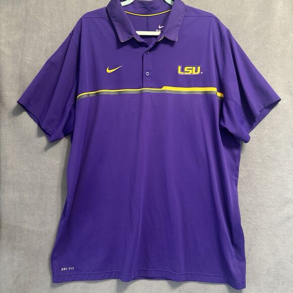 LSU Tigers Nike Elite Dri-Fit Polo Shirt NCAA Mens Size XXL Purple LSU Football - Picture 1 of 7